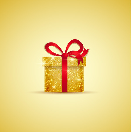 Christmas gift with red ribbon, Merry Christmas cardのイラスト素材