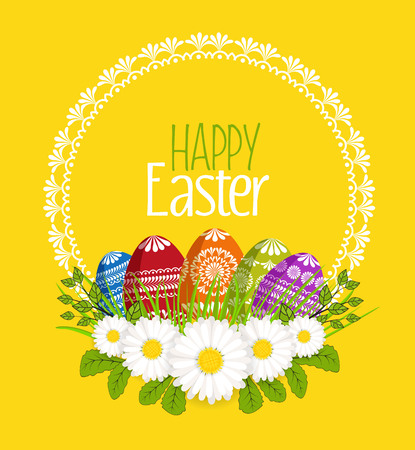 Set of vector Easter eggs, decorated eggs frame with flowersのイラスト素材
