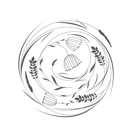 Circle with grass and flowersのイラスト素材