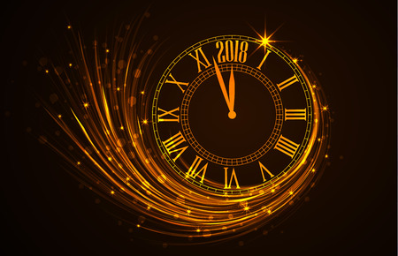 Happy New Year 2018, vector illustration of new year background with clock showing yearのイラスト素材