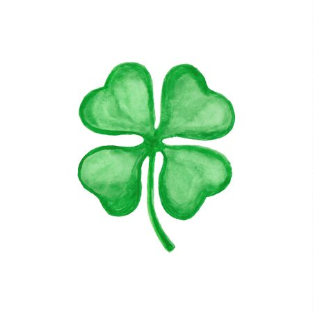 Vector four-leaf clover hand drawn watercolor illustration on white.のイラスト素材