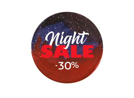 Vector illustration night sale dark banner. Watercolor painted circle shape design elementsのイラスト素材