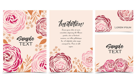 Set vector illustration of ranunculus flower. Backgrounds with pink flowers.のイラスト素材