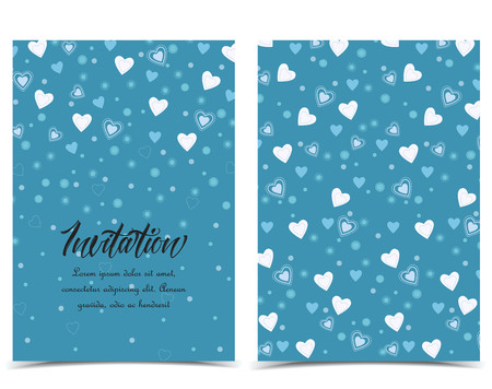 Vector illustration decoration of hearts. Background with blue heart. Set of greeting cards.のイラスト素材