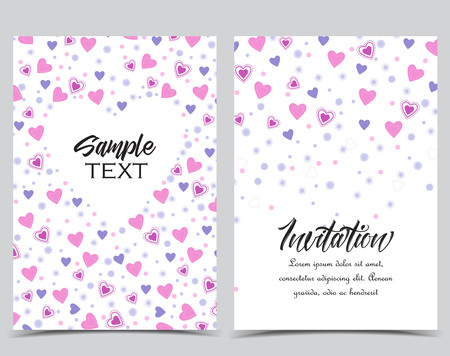 Vector illustration decoration of hearts. Background with pink heart. Set of greeting cards.のイラスト素材
