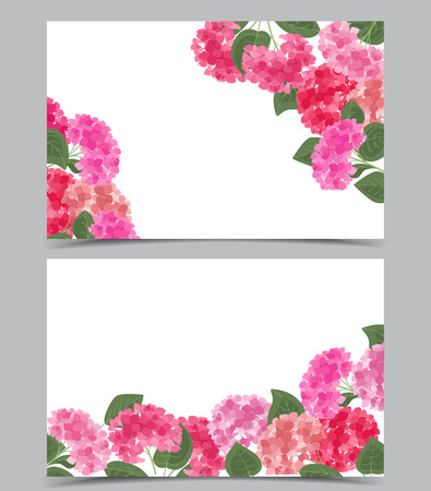 Vector illustration of hydrangea flower. Background with floral decorations. Banner templateのイラスト素材