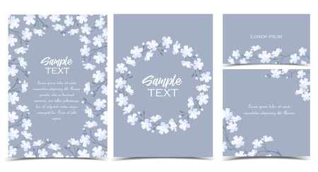 Vector illustration white flowers on a grey background. Set of greeting cardsのイラスト素材