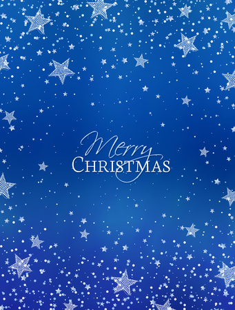 Vector illustration of a Christmas background. Merry Christmas card with snowflakes. Snow decoration on blue backgroundのイラスト素材