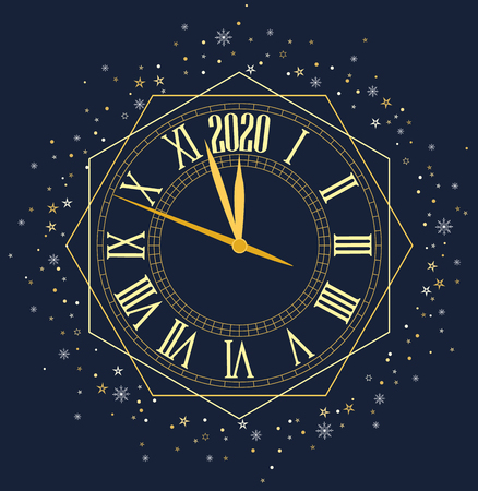 Happy New Year 2020, vector illustration Christmas background with clock showing yearのイラスト素材