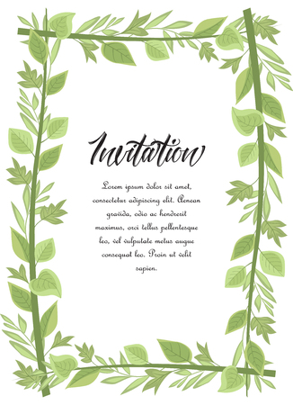 Vector illustration frame green leaves. Floral backgroundのイラスト素材
