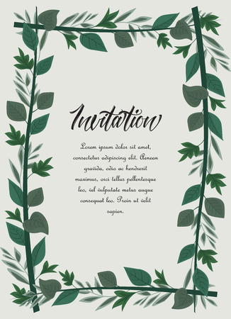 Vector illustration frame green leaves. Floral backgroundのイラスト素材