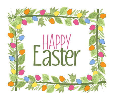 Vector illustration of Easter frame with branches and leaves, Easter eggsのイラスト素材