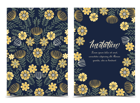 Vector illustration of a flowers with leaves. Floral background. Set of greeting cardsのイラスト素材