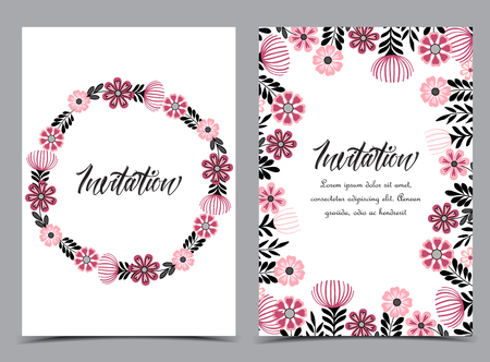 Vector illustration of a flowers with leaves. Floral background. Set of greeting cardsのイラスト素材