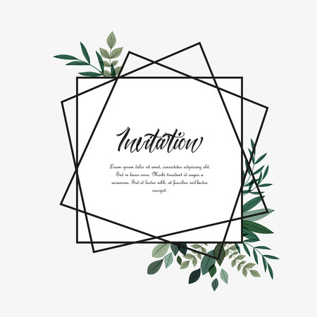 Vector illustration invitation card template with branches and leaf decoration.のイラスト素材