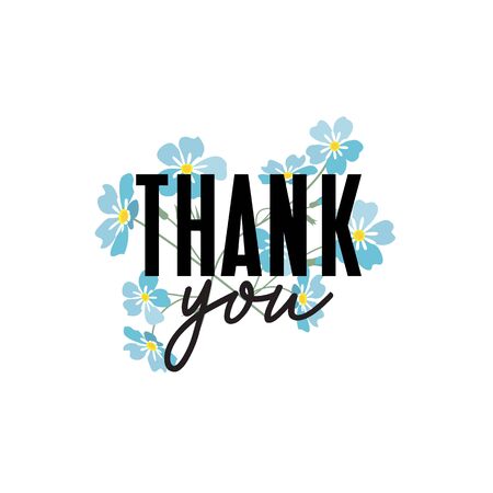 Vector illustration of greeting card with flowers. Decorative background with Thank you textのイラスト素材