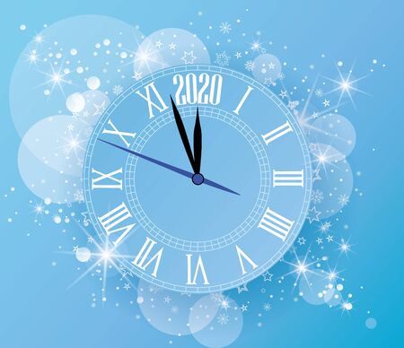 Happy New Year 2020, vector illustration Christmas background with clock showing yearのイラスト素材
