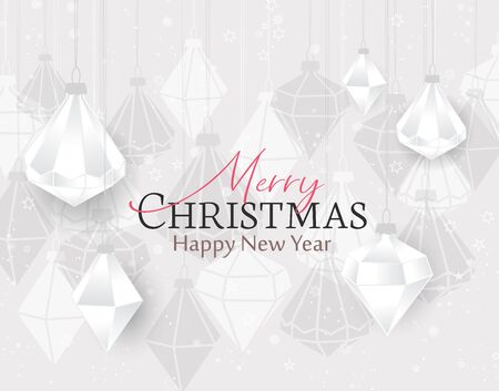Vector illustration of Diamond Christmas balls on red background. Merry Christmas cardのイラスト素材