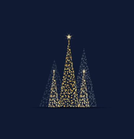 Vector illustration abstract golden christmas tree on black background. Golden light decoration. Christmas tree as symbolのイラスト素材