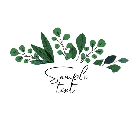 Vector illustration of green leaves. Natural background, invitation card template with branches and leaf decoration.のイラスト素材