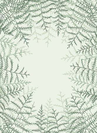 Vector illustration of bracken. Natural background, invitation card template with branches, leaf decoration.のイラスト素材