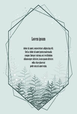 Vector illustration frame of bracken. Natural background, invitation card template with branches, leaf decoration.のイラスト素材