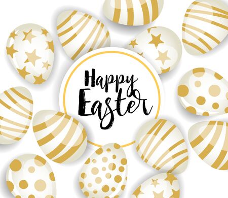 Vector illustration Happy Easter background. Top view of easter eggs. Greeting cards and decoration for Easterのイラスト素材