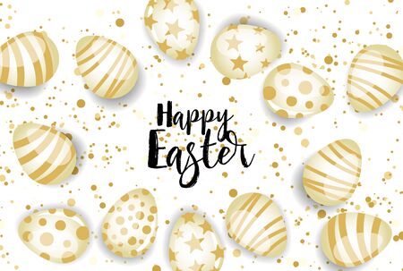 Vector illustration Happy Easter background. Top view of easter eggs. Greeting cards and decoration for Easterのイラスト素材