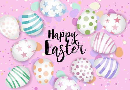 Vector illustration Happy Easter background. Top view of easter eggs. Greeting cards and decoration for Easterのイラスト素材