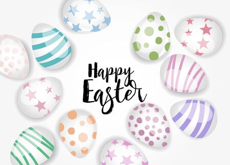 Vector illustration Happy Easter background. Top view of easter eggs. Greeting cards and decoration for Easterのイラスト素材