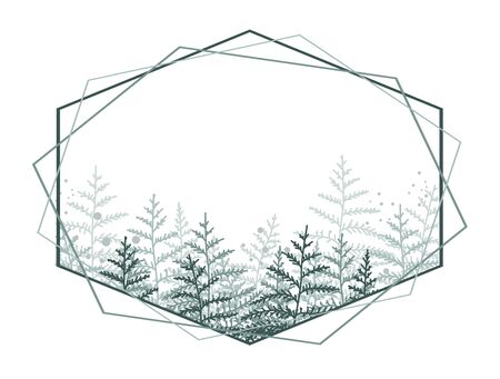 Vector illustration frame of bracken. Natural background, invitation card template with branches, leaf decoration.のイラスト素材