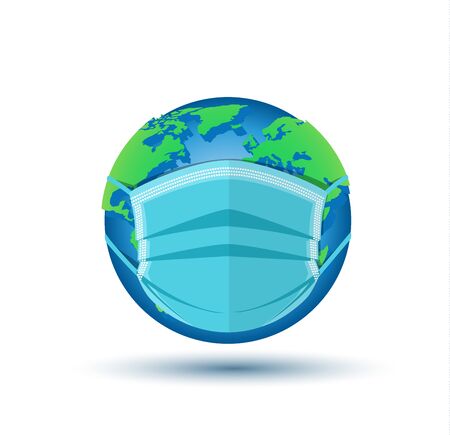 Vector illustration of medical respiratory mask protecting the world.のイラスト素材