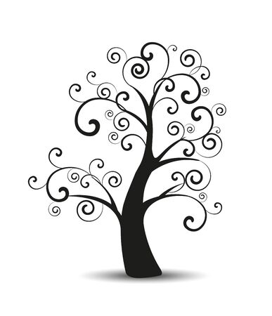 Vector illustration of decorative tree, natural silhouette on a white backgroundのイラスト素材