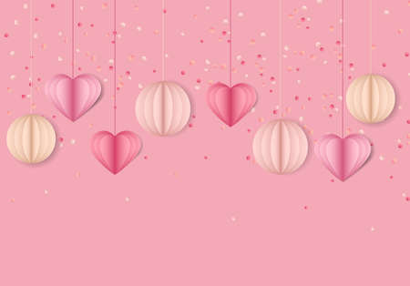 Vector illustration background with hearts. Beautiful confetti hearts falling on background. Invitation Template Background Designのイラスト素材