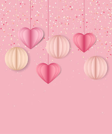 Vector illustration background with hearts. Beautiful confetti hearts falling on background. Invitation Template Background Designのイラスト素材