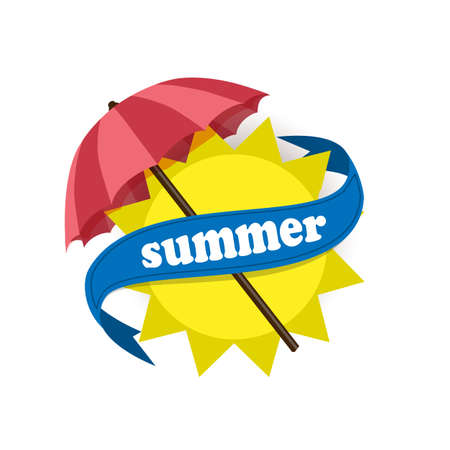 Vector illustration sun with ribbon on a white background. Elements for headers. Colorful banners.のイラスト素材