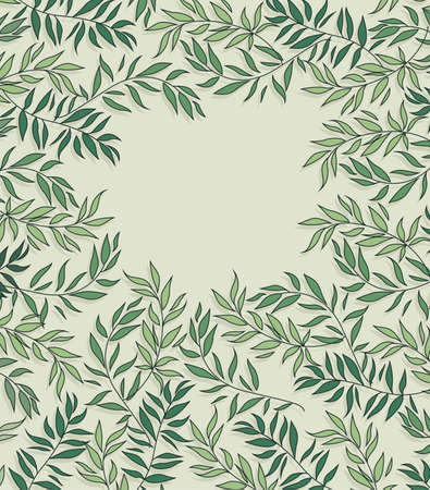 Vector illustration of decoration branches with leaves and grass, nature background with place for textのイラスト素材