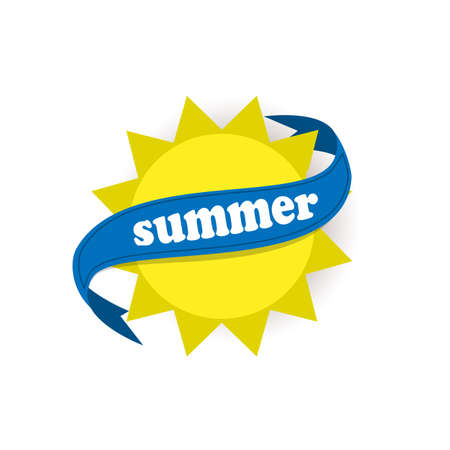Vector illustration sun with ribbon on a white background. Elements for headers. Colorful banners.のイラスト素材