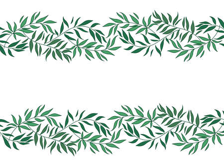 Vector illustration of decoration branches with leaves and grass, nature background with place for textのイラスト素材