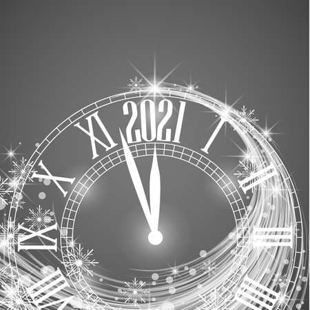 Happy New Year 2021, vector illustration Christmas background with clock showing yearのイラスト素材