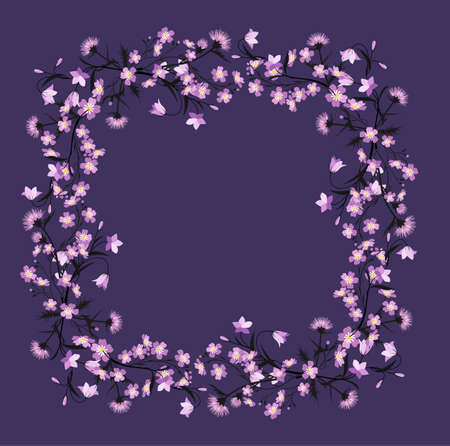 Vector illustration of colorful flowers. Summer floral decorations on a dark background.のイラスト素材