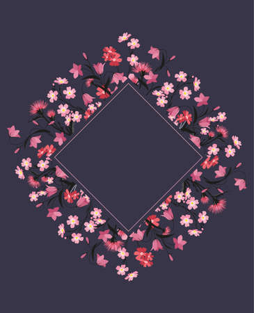 Vector illustration of colorful flowers. Summer floral decorations on a dark background.のイラスト素材