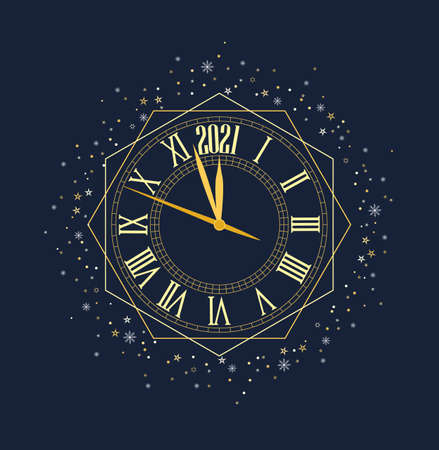 Happy New Year 2021, vector illustration Christmas background with clock showing yearのイラスト素材