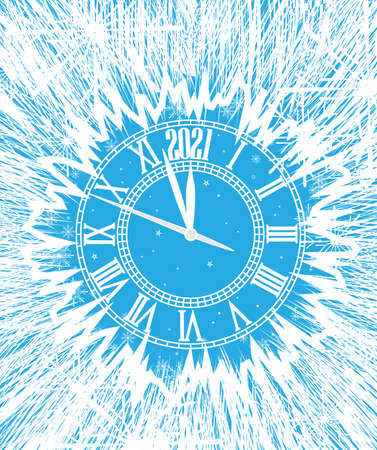 Happy New Year 2021, vector illustration Christmas background with clock showing yearのイラスト素材
