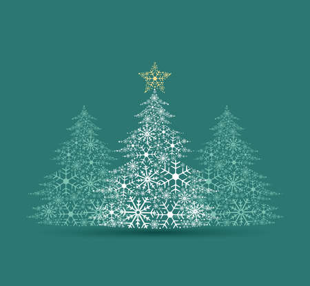 Vector illustration of a Christmas tree. Christmas tree made of snowflakes. Merry Christmas cardのイラスト素材