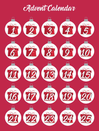 Vector illustration Christmas advent calendar. Set Christmas ballsのイラスト素材