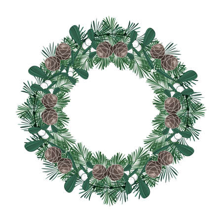 Vector illustration of a. Christmas branches with mistletoeのイラスト素材