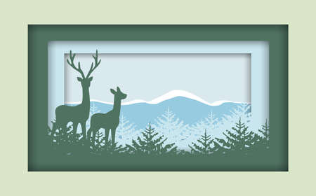 Vector illustration trees. Landscape background with forest.Merry Christmas cardのイラスト素材