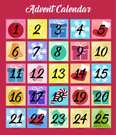 Vector illustration Christmas advent calendar. Set Christmas elementsのイラスト素材