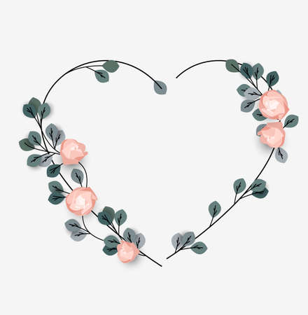 Vector illustration with roses and leaves. Romantic background with hearts for invitations or graphic templates for your designのイラスト素材